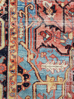 9'3 x 12'10 Love Worn Antique Persian Heriz (#1070) / 9x13 large vintage rug - Blue Parakeet Rugs