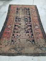 4'3 x 7' love worn antique Kurdish Rug - Blue Parakeet Rugs