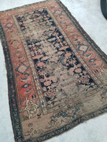4'3 x 7' love worn antique Kurdish Rug - Blue Parakeet Rugs