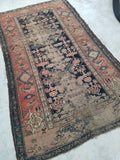 4'3 x 7' love worn antique Kurdish Rug - Blue Parakeet Rugs