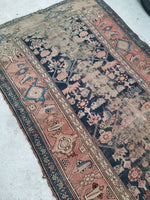 4'3 x 7' love worn antique Kurdish Rug - Blue Parakeet Rugs