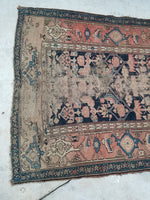 4'3 x 7' love worn antique Kurdish Rug - Blue Parakeet Rugs