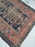 4'3 x 7' love worn antique Kurdish Rug - Blue Parakeet Rugs