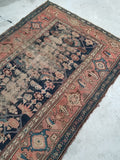 4'3 x 7' love worn antique Kurdish Rug - Blue Parakeet Rugs