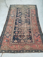 4'3 x 7' love worn antique Kurdish Rug - Blue Parakeet Rugs