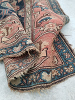 4'3 x 7' love worn antique Kurdish Rug - Blue Parakeet Rugs
