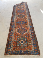 2'11 x 11'9 Antique tribal Heriz Runner / Skinny Vintage Runner (#1328) - Blue Parakeet Rugs