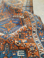 2'11 x 11'9 Antique tribal Heriz Runner / Skinny Vintage Runner (#1328) - Blue Parakeet Rugs