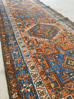 2'11 x 11'9 Antique tribal Heriz Runner / Skinny Vintage Runner (#1328) - Blue Parakeet Rugs