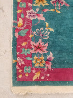 2'4 x 4'4 antique Chinese Art Deco Rug (#1327) - Blue Parakeet Rugs