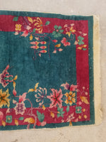 2'4 x 4'4 antique Chinese Art Deco Rug (#1327) - Blue Parakeet Rugs