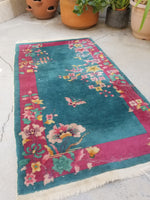 2'4 x 4'4 antique Chinese Art Deco Rug (#1327) - Blue Parakeet Rugs