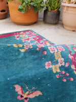 2'4 x 4'4 antique Chinese Art Deco Rug (#1327) - Blue Parakeet Rugs
