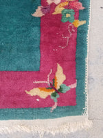 2'4 x 4'4 antique Chinese Art Deco Rug (#1327) - Blue Parakeet Rugs