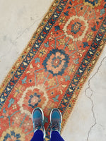 2'5 x 8'5 Antique Persian Heriz Runner / Skinny Vintage Runner (#1338) - Blue Parakeet Rugs