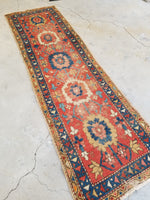 2'5 x 8'5 Antique Persian Heriz Runner / Skinny Vintage Runner (#1338) - Blue Parakeet Rugs