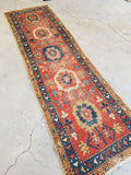 2'5 x 8'5 Antique Persian Heriz Runner / Skinny Vintage Runner (#1338) - Blue Parakeet Rugs