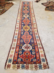 2'9 x 13'8 Skinny Antique Caucasian runner #1919 / 3x14 Vintage runner - Blue Parakeet Rugs