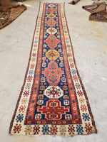 2'9 x 13'8 Skinny Antique Caucasian runner #1919 / 3x14 Vintage runner - Blue Parakeet Rugs