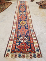 2'9 x 13'8 Skinny Antique Caucasian runner #1919 / 3x14 Vintage runner - Blue Parakeet Rugs