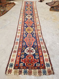 2'9 x 13'8 Skinny Antique Caucasian runner #1919 / 3x14 Vintage runner - Blue Parakeet Rugs