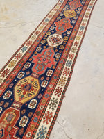 2'9 x 13'8 Skinny Antique Caucasian runner #1919 / 3x14 Vintage runner - Blue Parakeet Rugs