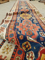 2'9 x 13'8 Skinny Antique Caucasian runner #1919 / 3x14 Vintage runner - Blue Parakeet Rugs