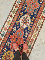 2'9 x 13'8 Skinny Antique Caucasian runner #1919 / 3x14 Vintage runner - Blue Parakeet Rugs