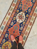 2'9 x 13'8 Skinny Antique Caucasian runner #1919 / 3x14 Vintage runner - Blue Parakeet Rugs