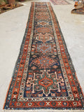 3'2 x 15'5 Antique tribal wool runner #1920 / 3x15 Vintage runner - Blue Parakeet Rugs