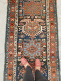 3'2 x 15'5 Antique tribal wool runner #1920 / 3x15 Vintage runner - Blue Parakeet Rugs