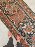 3'2 x 15'5 Antique tribal wool runner #1920 / 3x15 Vintage runner - Blue Parakeet Rugs