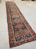 3'2 x 15'5 Antique tribal wool runner #1920 / 3x15 Vintage runner - Blue Parakeet Rugs