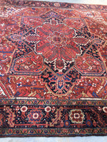 10'1" x 12'10" Vintage Heriz Rug / Large Vintage Rug / Rusty Geometric Rug - Blue Parakeet Rugs