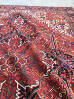 10'1" x 12'10" Vintage Heriz Rug / Large Vintage Rug / Rusty Geometric Rug - Blue Parakeet Rugs