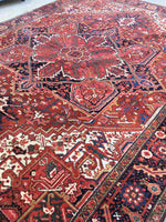 10'1" x 12'10" Vintage Heriz Rug / Large Vintage Rug / Rusty Geometric Rug - Blue Parakeet Rugs