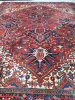 10'1" x 12'10" Vintage Heriz Rug / Large Vintage Rug / Rusty Geometric Rug - Blue Parakeet Rugs