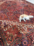 10'1" x 12'10" Vintage Heriz Rug / Large Vintage Rug / Rusty Geometric Rug - Blue Parakeet Rugs