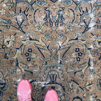 9'9 x 14'7 Worn Antique Persian Yazd Rug /  Large Antique Rug (#1074) - Blue Parakeet Rugs