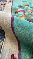 4x7 Antique Art Deco Chinese Rug #2697 - Blue Parakeet Rugs