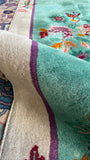 4x7 Antique Art Deco Chinese Rug #2697 - Blue Parakeet Rugs