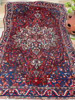 4'9 x 7' Antique floral wool rug #1891 / 5x7 vintage rug - Blue Parakeet Rugs