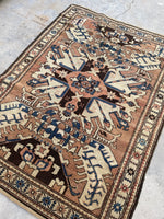 4'2 x 5'10 Antique Eagle Kazak (#1200)  / 4x6 Vintage Rug - Blue Parakeet Rugs