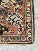 4'2 x 5'10 Antique Eagle Kazak (#1200)  / 4x6 Vintage Rug - Blue Parakeet Rugs