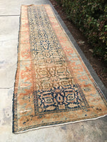 3'2 x 12'11 Antique Malayer Runner / Long Persian Runner - Blue Parakeet Rugs