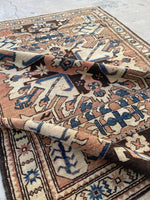 4'2 x 5'10 Antique Eagle Kazak (#1200)  / 4x6 Vintage Rug - Blue Parakeet Rugs
