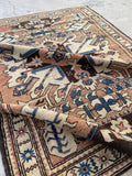 4'2 x 5'10 Antique Eagle Kazak (#1200)  / 4x6 Vintage Rug - Blue Parakeet Rugs