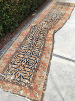 3'2 x 12'11 Antique Malayer Runner / Long Persian Runner - Blue Parakeet Rugs