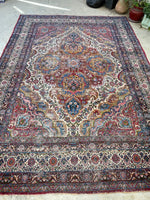 8'8 x 11'8 Antique Persian Mashhad rug #2226 / 9x12 Vintage Rug - Blue Parakeet Rugs