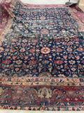 9'7 x 12'4 Antique 1920s floral on navy blue ground rug #1895 / 10x12 Vintage Rug - Blue Parakeet Rugs
